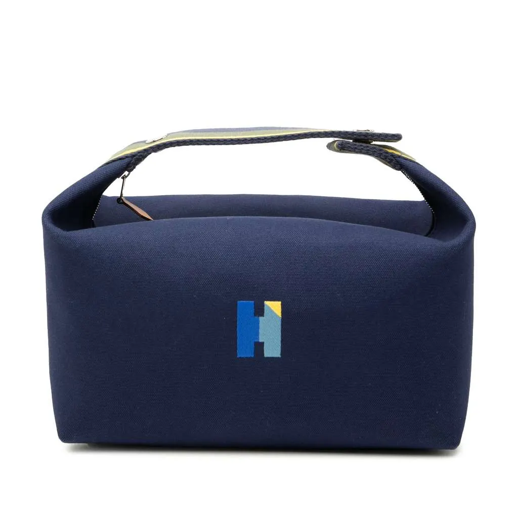 Hermès Large Toile Bride A Brac H Pavillon Case Blue Canvas Very good - Front View