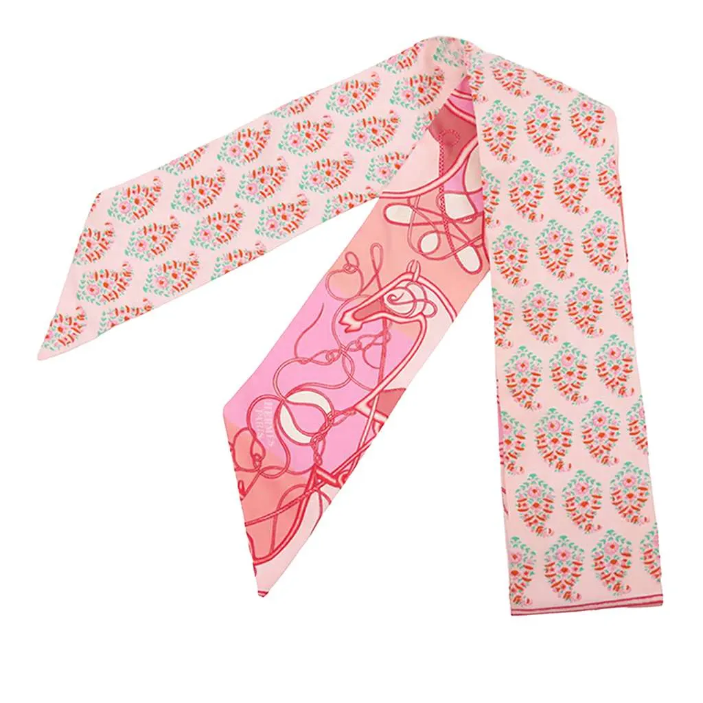 Hermès Coup de Fouet Au Bloc Silk Twilly Scarf Pink Silk Very good - Front View