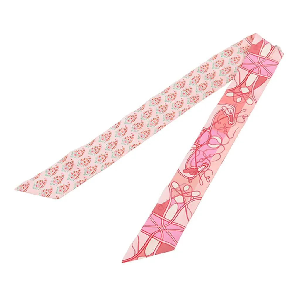 Hermès Coup de Fouet Au Bloc Silk Twilly Scarf Pink Silk Very good - Back View