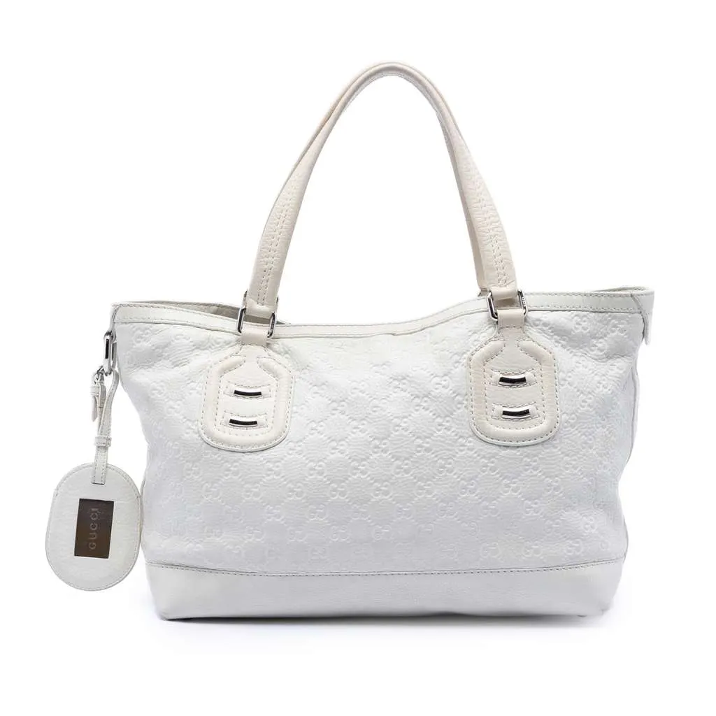 Gucci Guccissima Techno Tag Tote White Leather Good - Front View