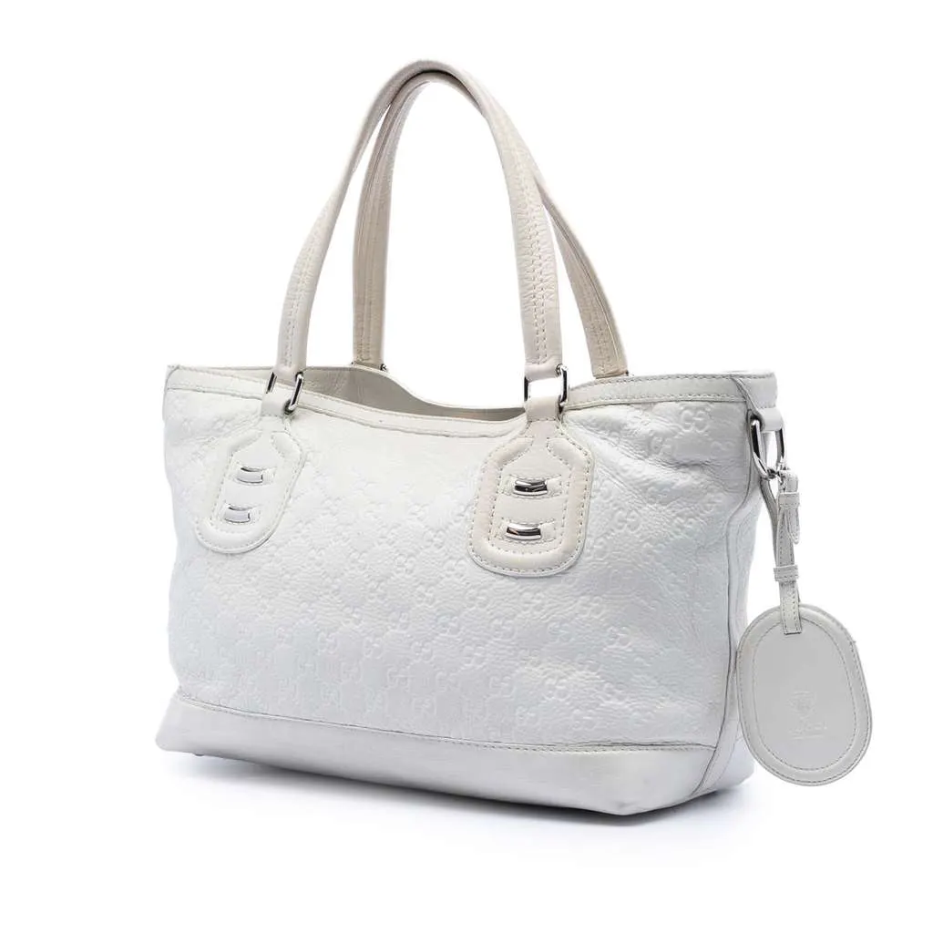 Gucci Guccissima Techno Tag Tote White Leather Good - Back View