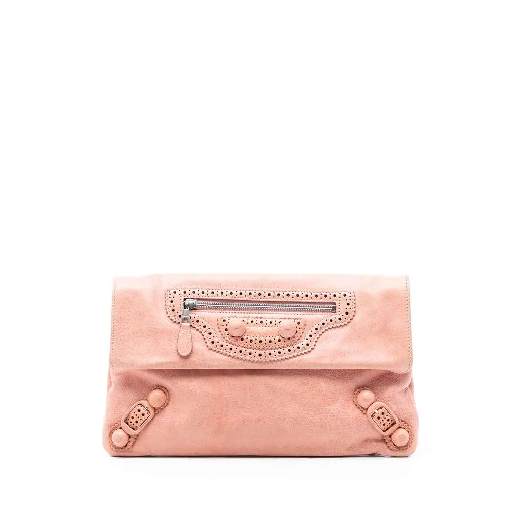 Balenciaga Lambskin Motocross Giant 21 Brogues Envelope Clutch Pink Leather Very good - Front View