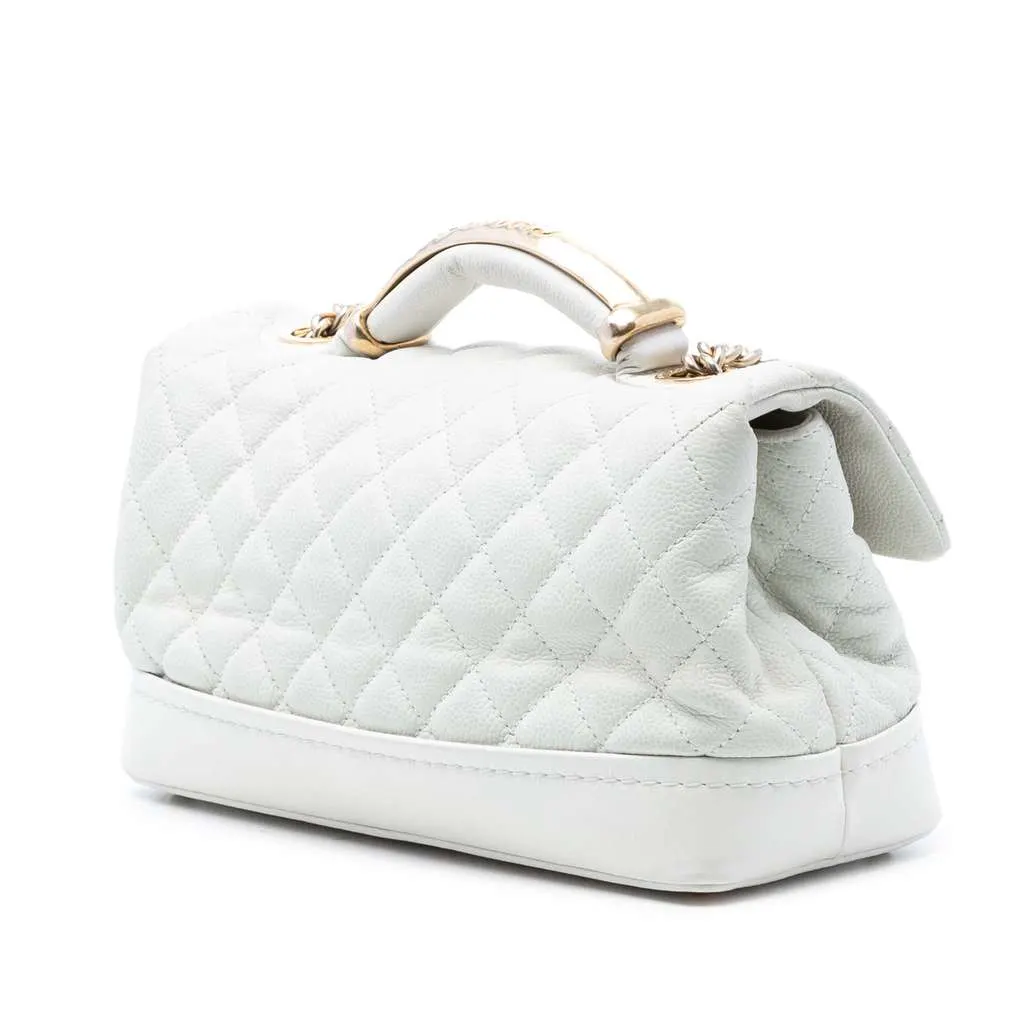Chanel Medium Caviar Globe Trotter Flap White Leather Very good - Back View