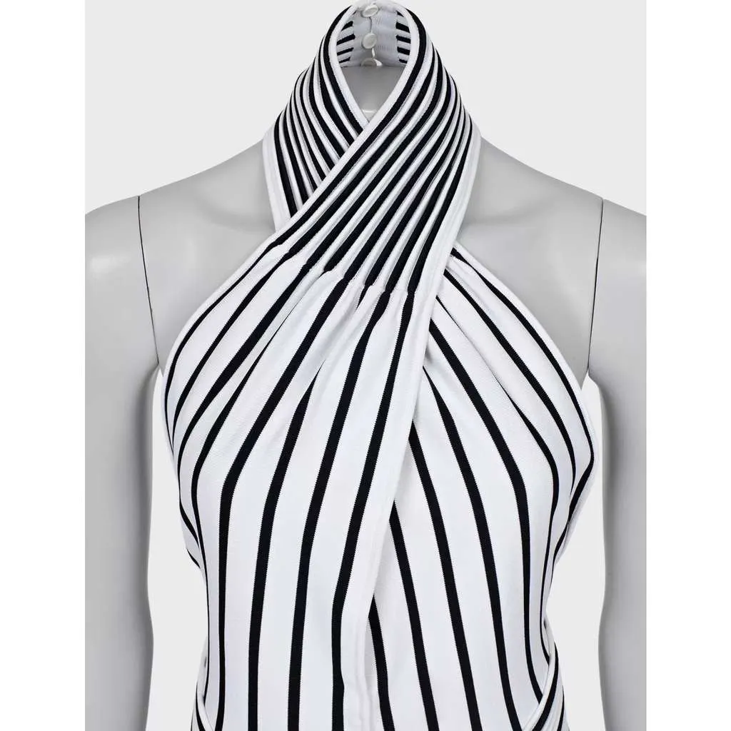 Bottega Veneta Striped Fitted Dress Black Very good - Model View