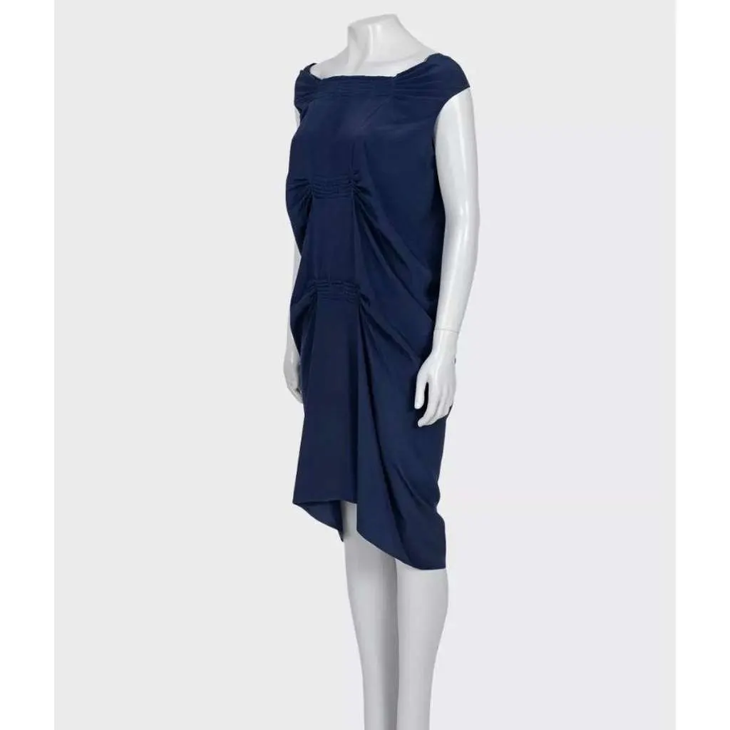 Saint Laurent Straight Loose Fit Dress Blue Cotton Very good - Back View