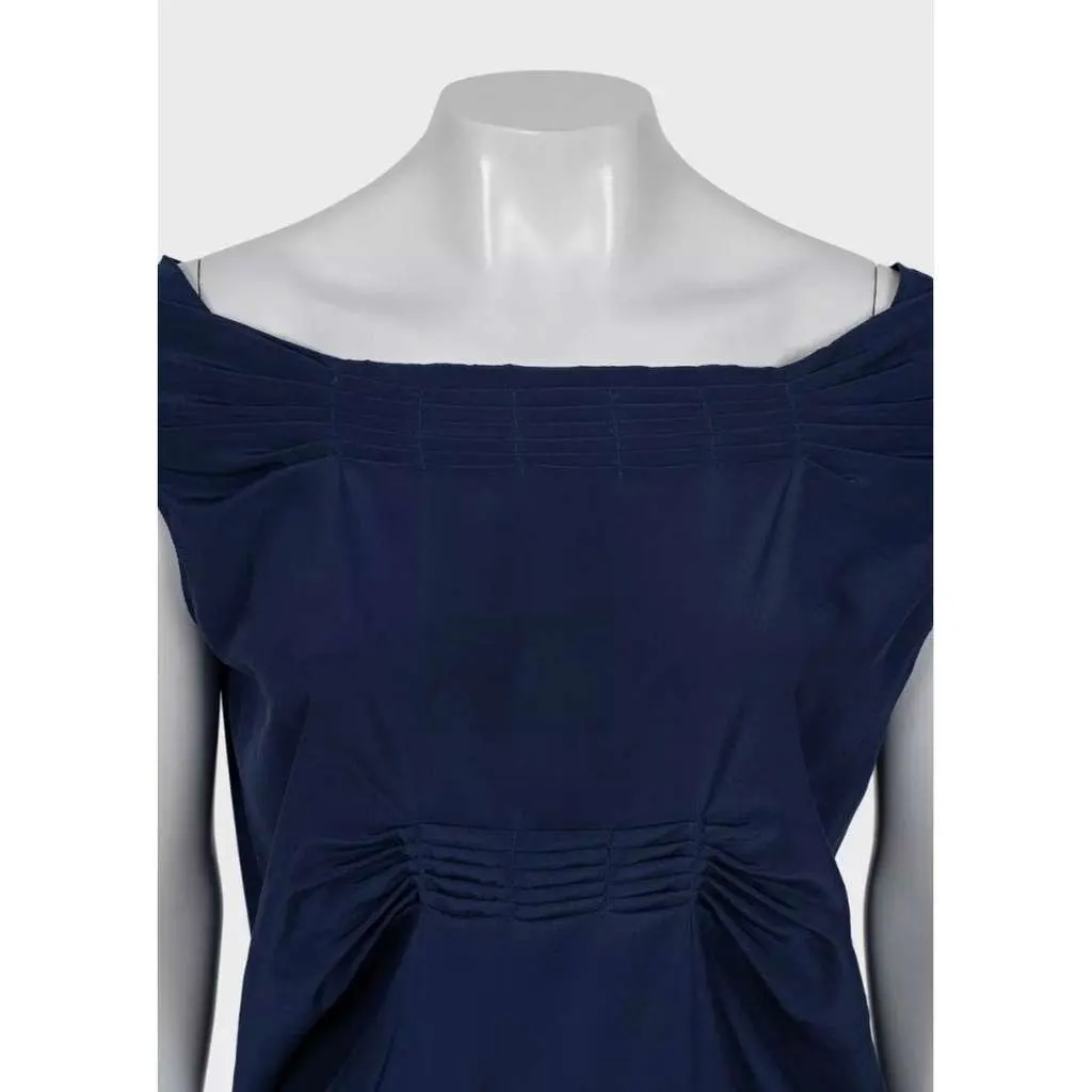 Saint Laurent Straight Loose Fit Dress Blue Cotton Very good - Model View