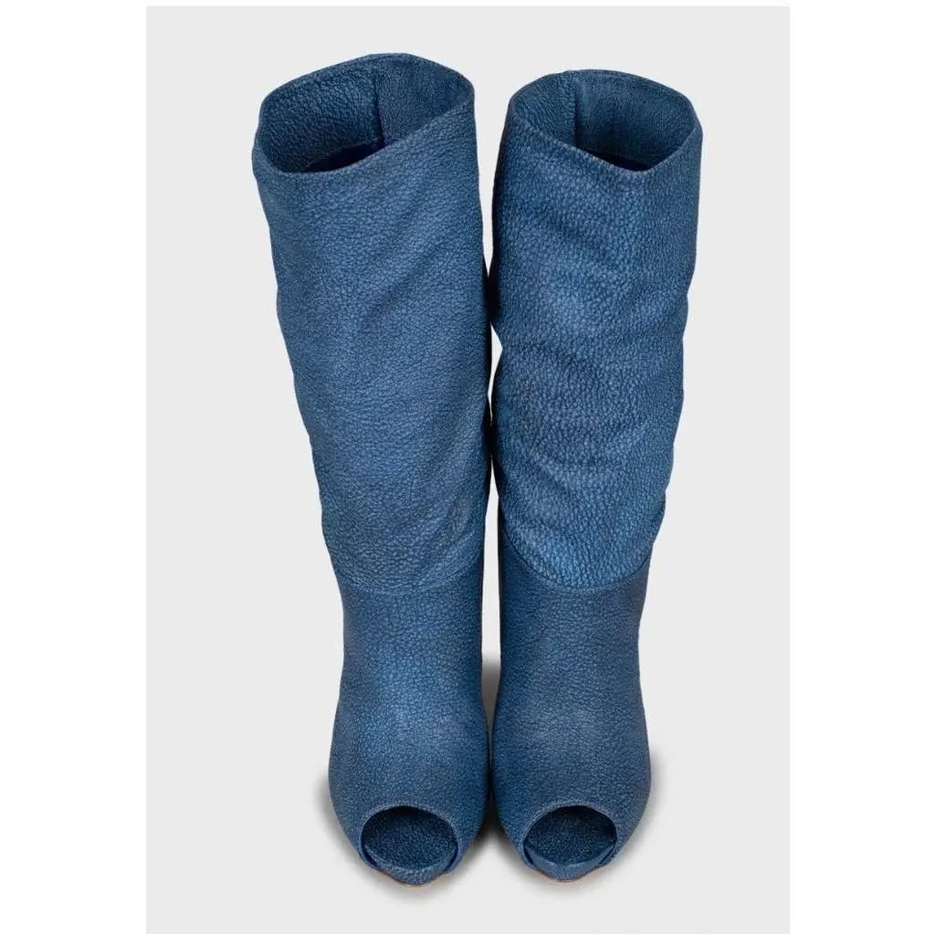 Alexander McQueen Wedge Open Toe Boots Blue Leather Never worn, with tag - Back View