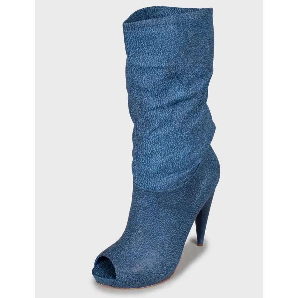 Alexander McQueen Wedge Open Toe Boots Blue Leather Never worn, with tag - Inside View