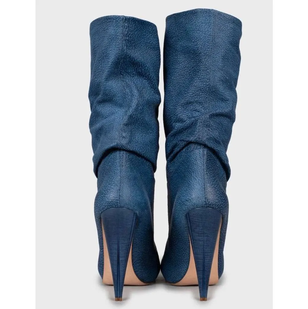 Alexander McQueen Wedge Open Toe Boots Blue Leather Never worn, with tag - Model View