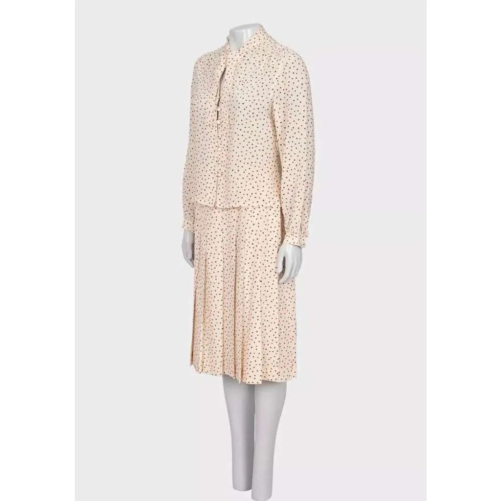 Celine Printed Blouse Skirt Set Beige Silk Very good - Back View