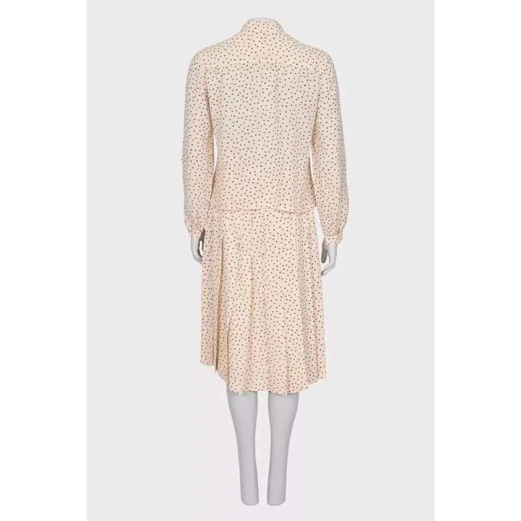 Celine Printed Blouse Skirt Set Beige Silk Very good - Inside View