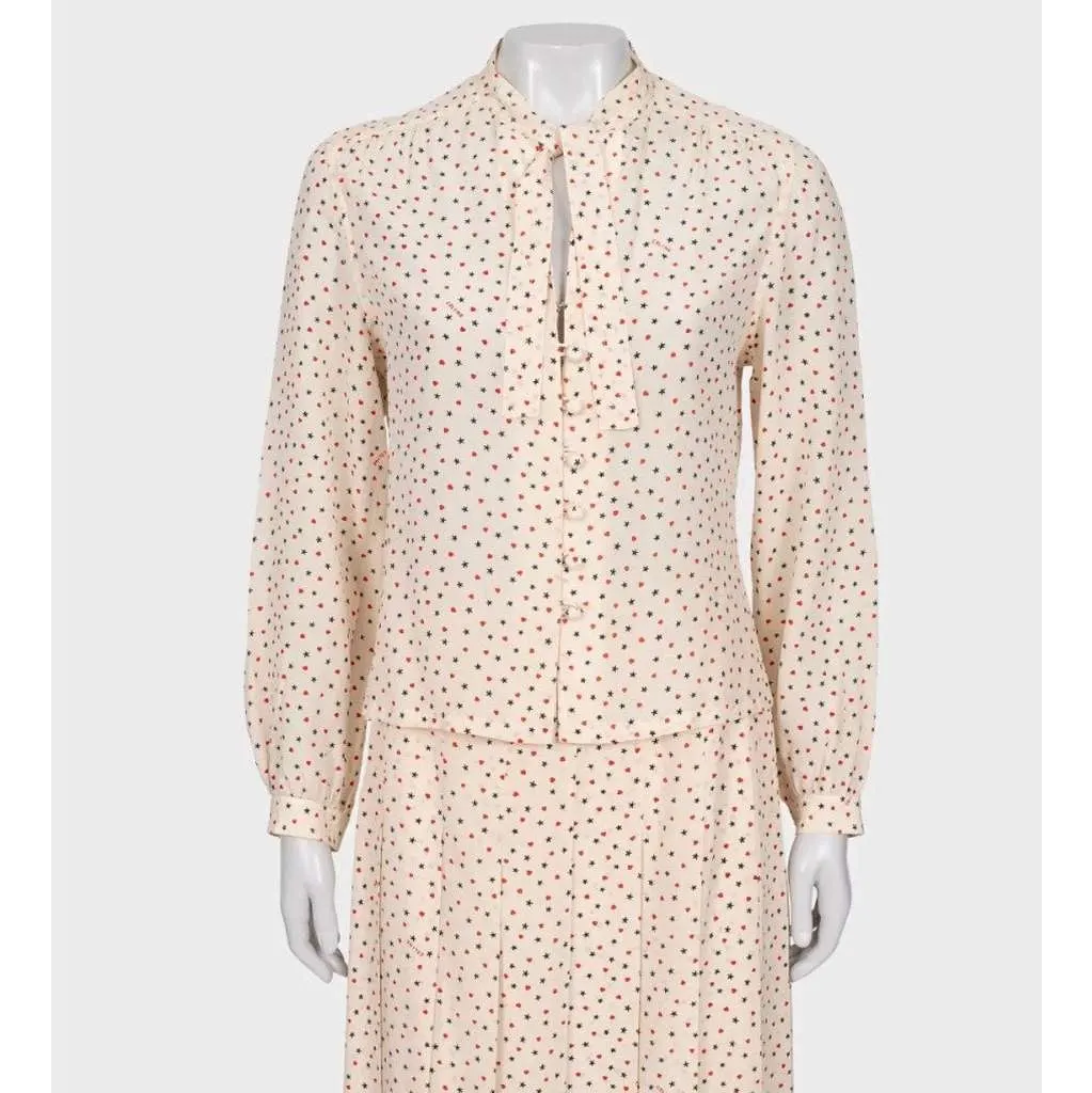 Celine Printed Blouse Skirt Set Beige Silk Very good - Box View