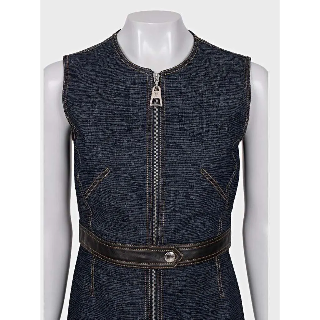 Louis Vuitton Dress with Trim Blue Leather Very good - Inside View