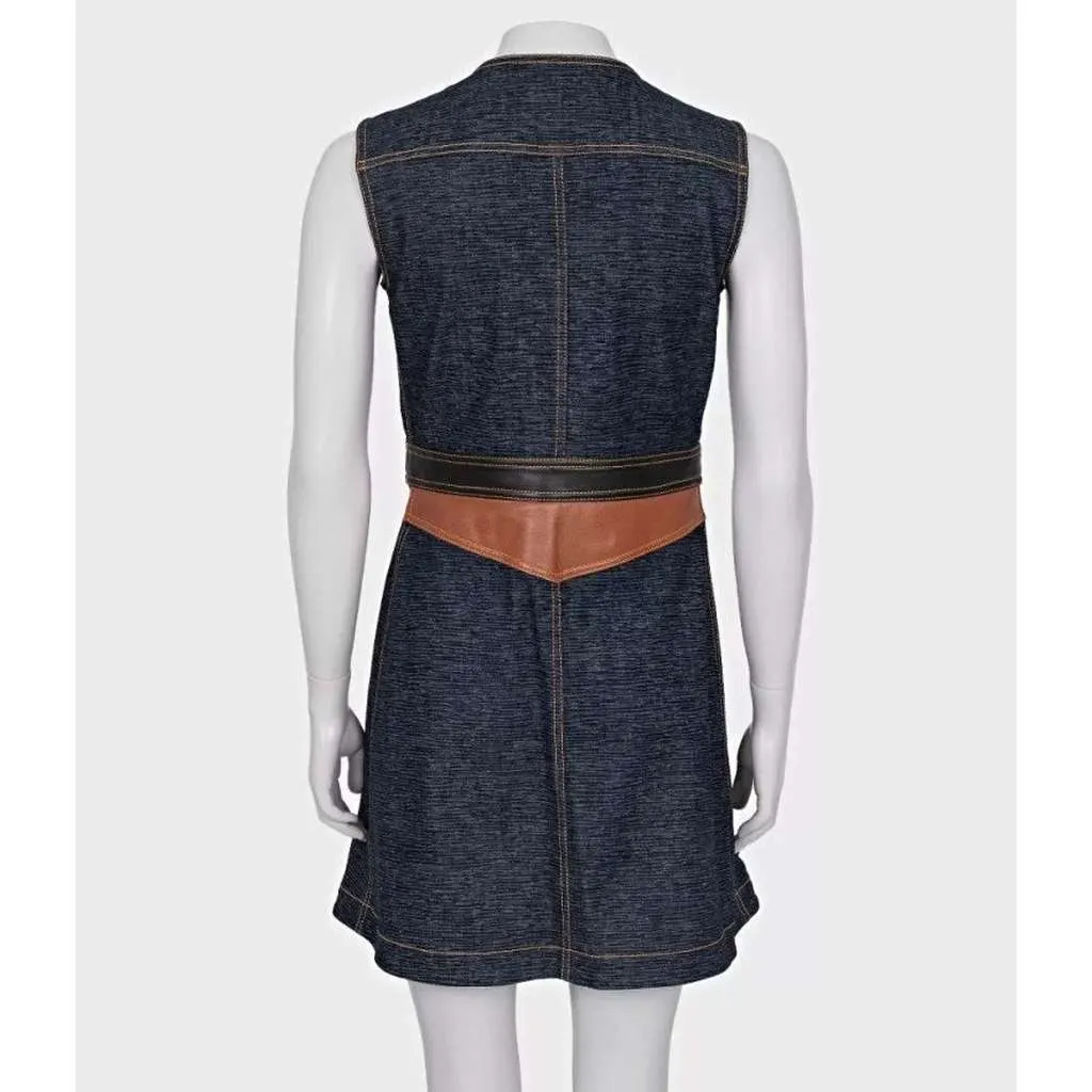 Louis Vuitton Dress with Trim Blue Leather Very good - Box View