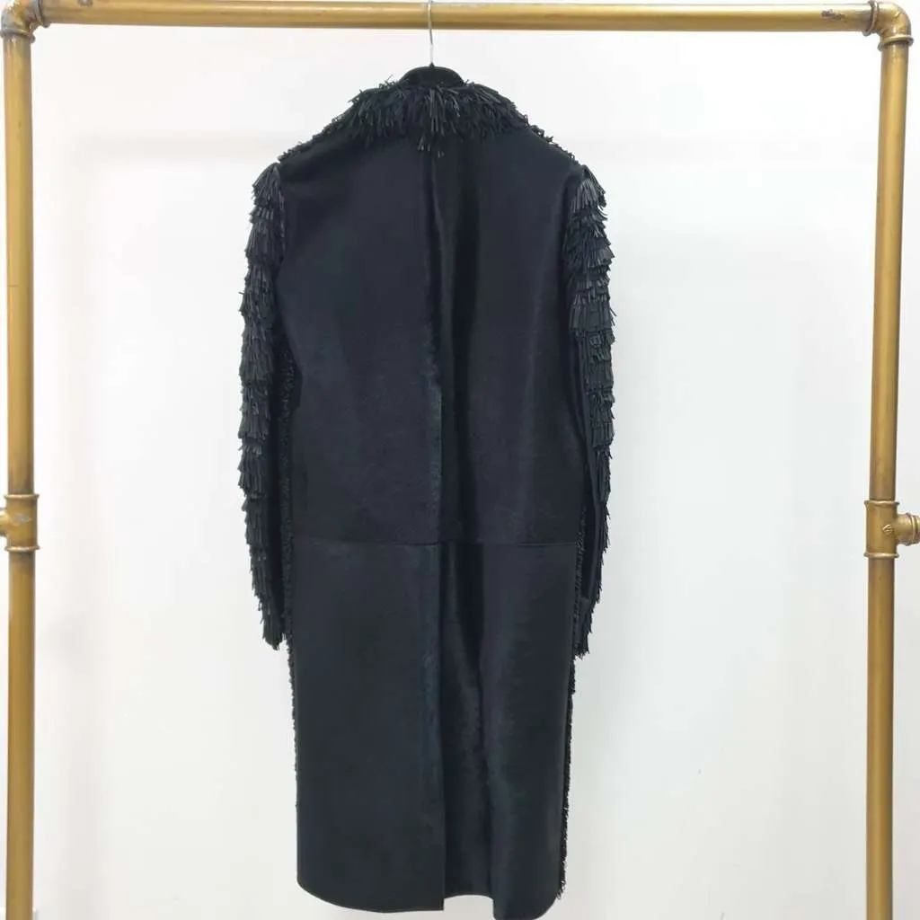 Fendi Fringe and Loops Coat Black Leather Very good - Back View