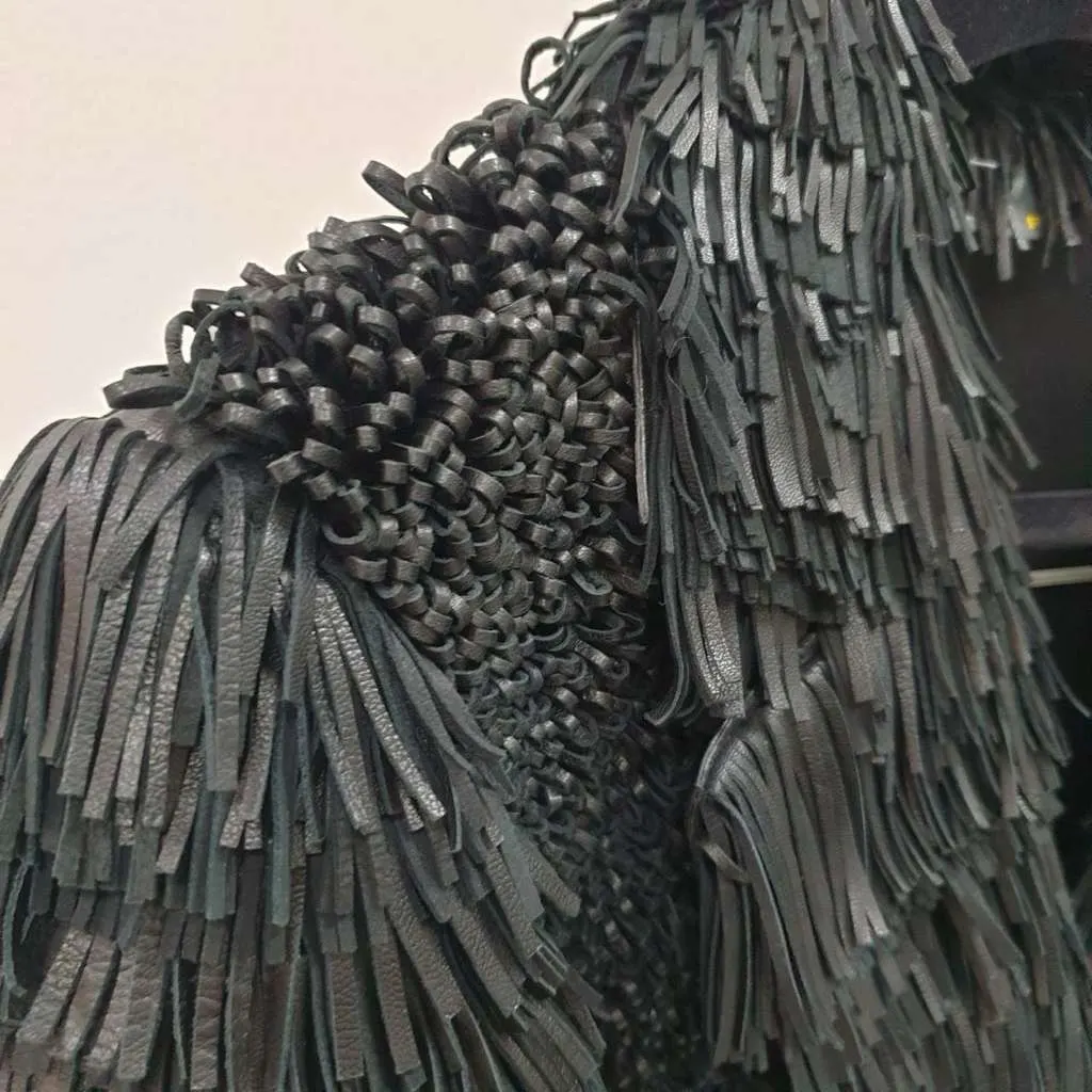 Fendi Fringe and Loops Coat Black Leather Very good - Inside View