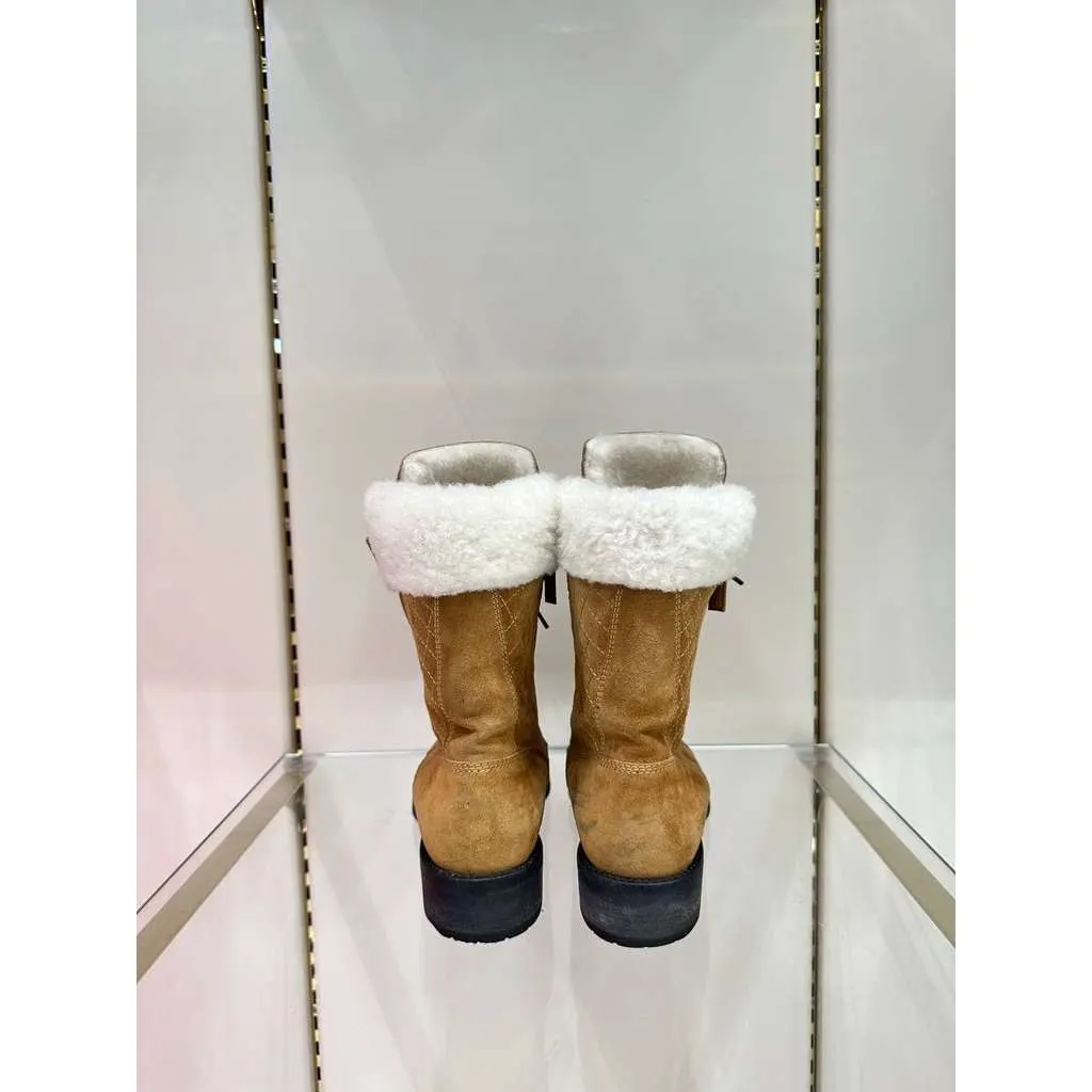 Chanel 2012 Mid Calf Combat Boots Brown Suede Very good - Inside View