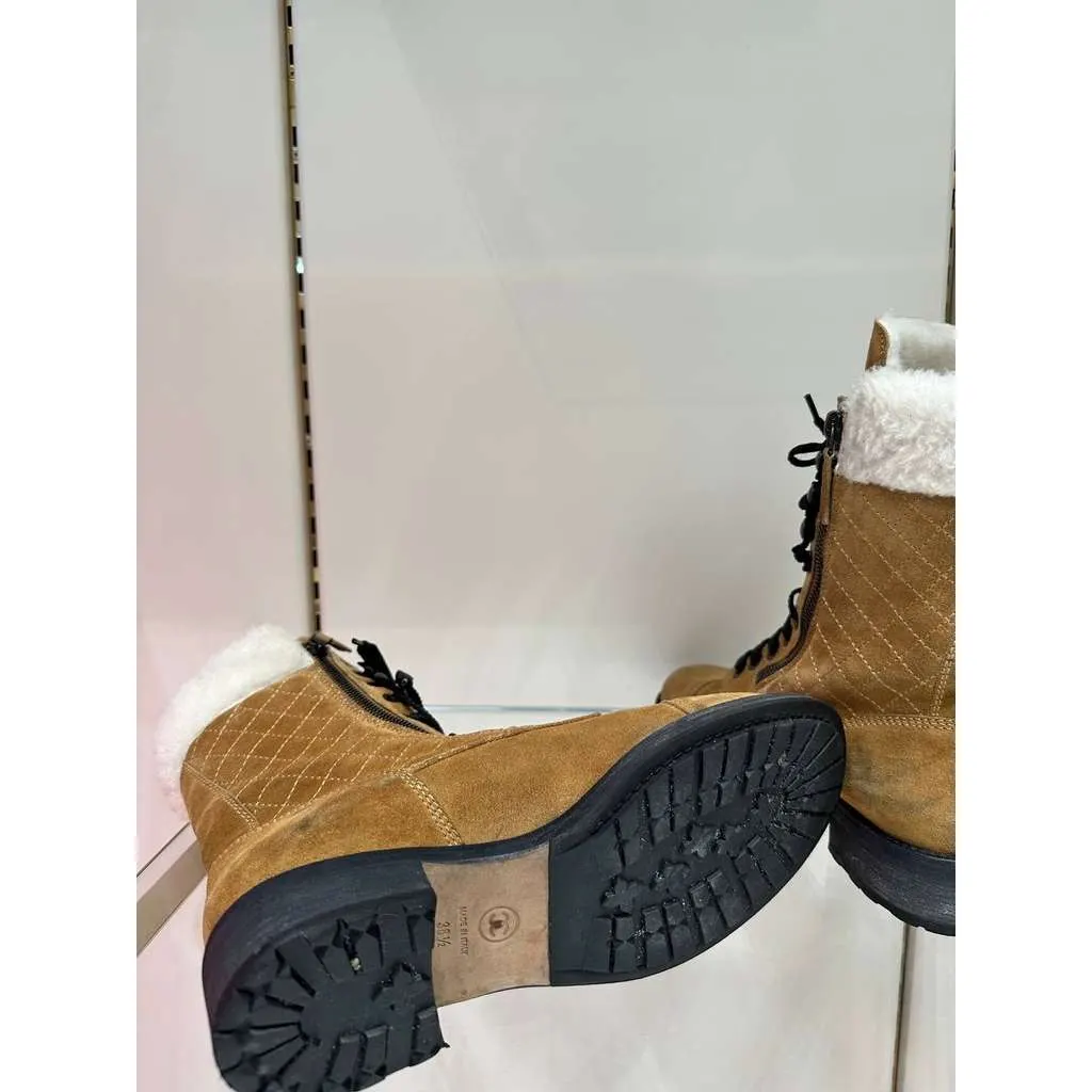 Chanel 2012 Mid Calf Combat Boots Brown Suede Very good - Model View
