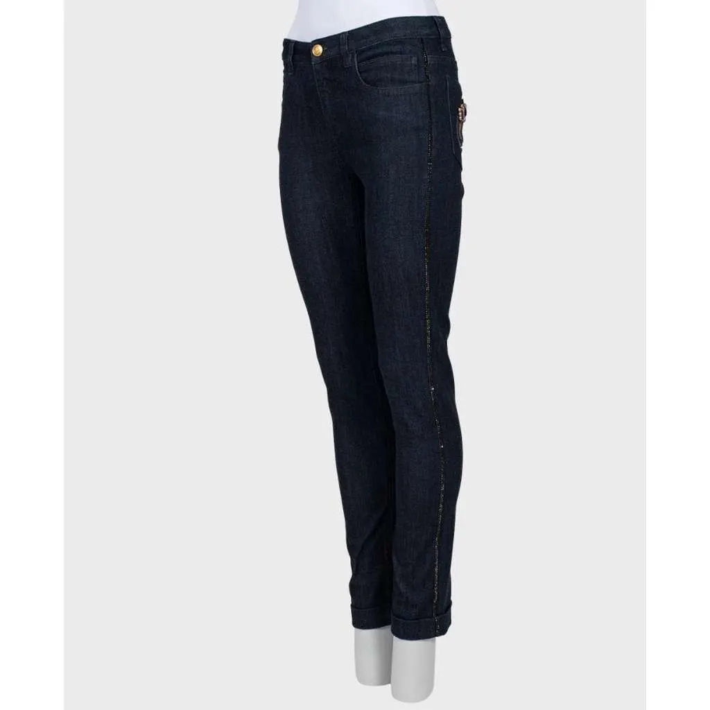 Chanel Skinny Rhinestones Jeans Blue Cotton Very good - Inside View
