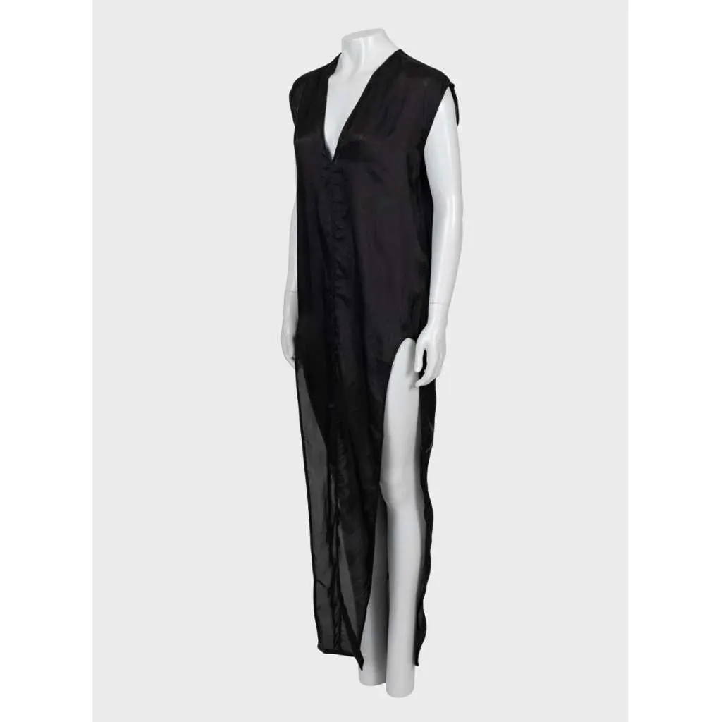 Rick Owens Sheer Cupro Loose Flowing Dress Black Cotton Very good - Back View