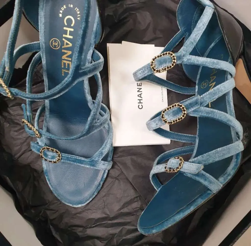 Chanel Sandals Blue Velvet Very good - Back View