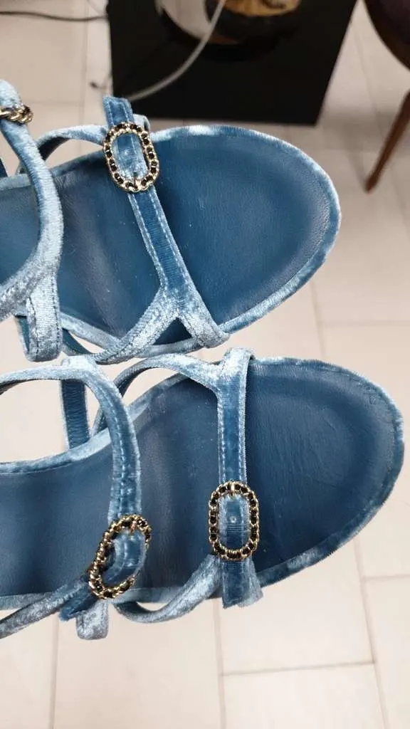 Chanel Sandals Blue Velvet Very good - Inside View