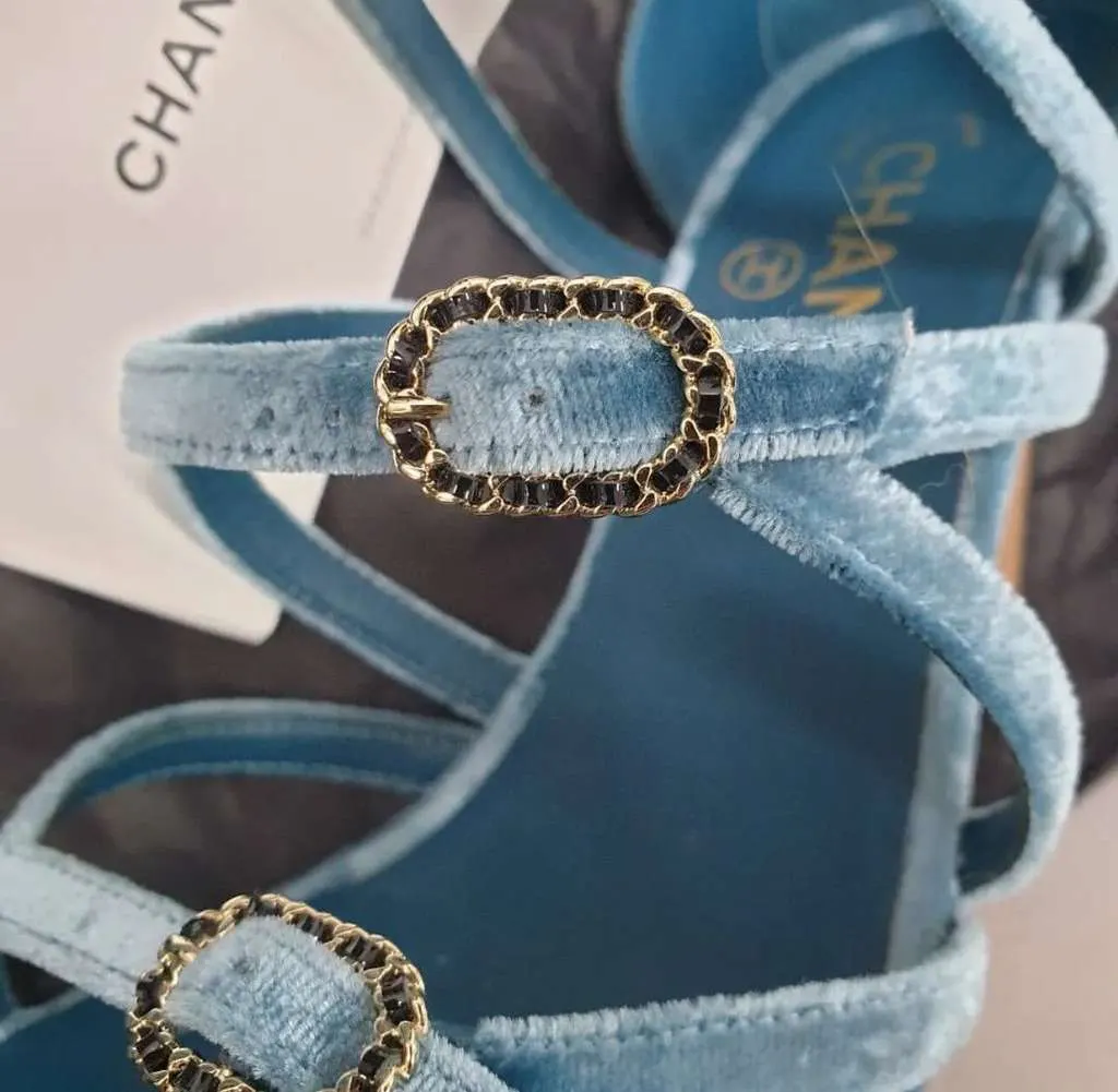 Chanel Sandals Blue Velvet Very good - Model View