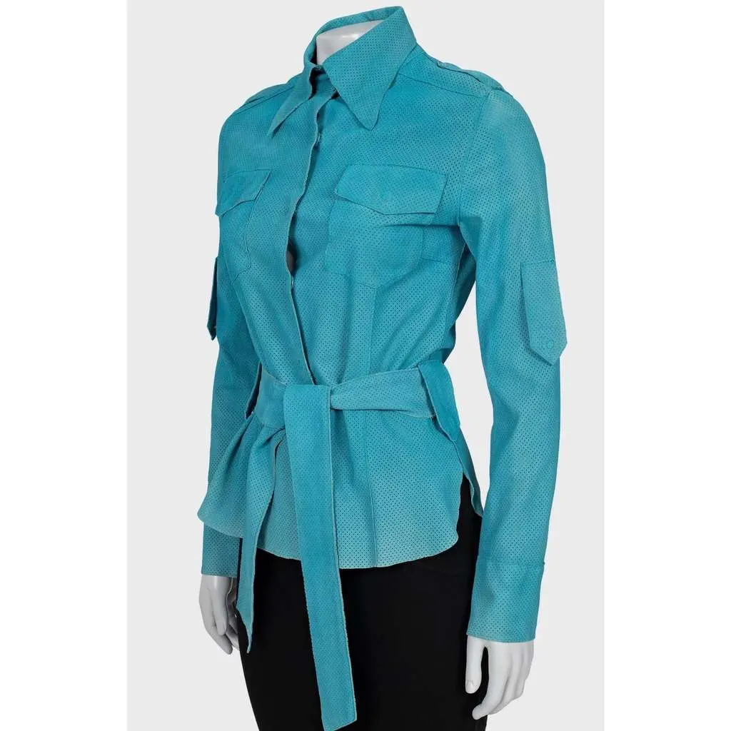 Dolce & Gabbana Perforated Shirt Light Blue Leather Good - Back View