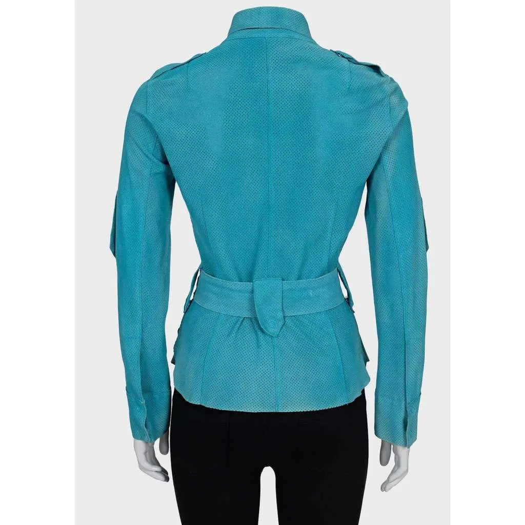 Dolce & Gabbana Perforated Shirt Light Blue Leather Good - Inside View
