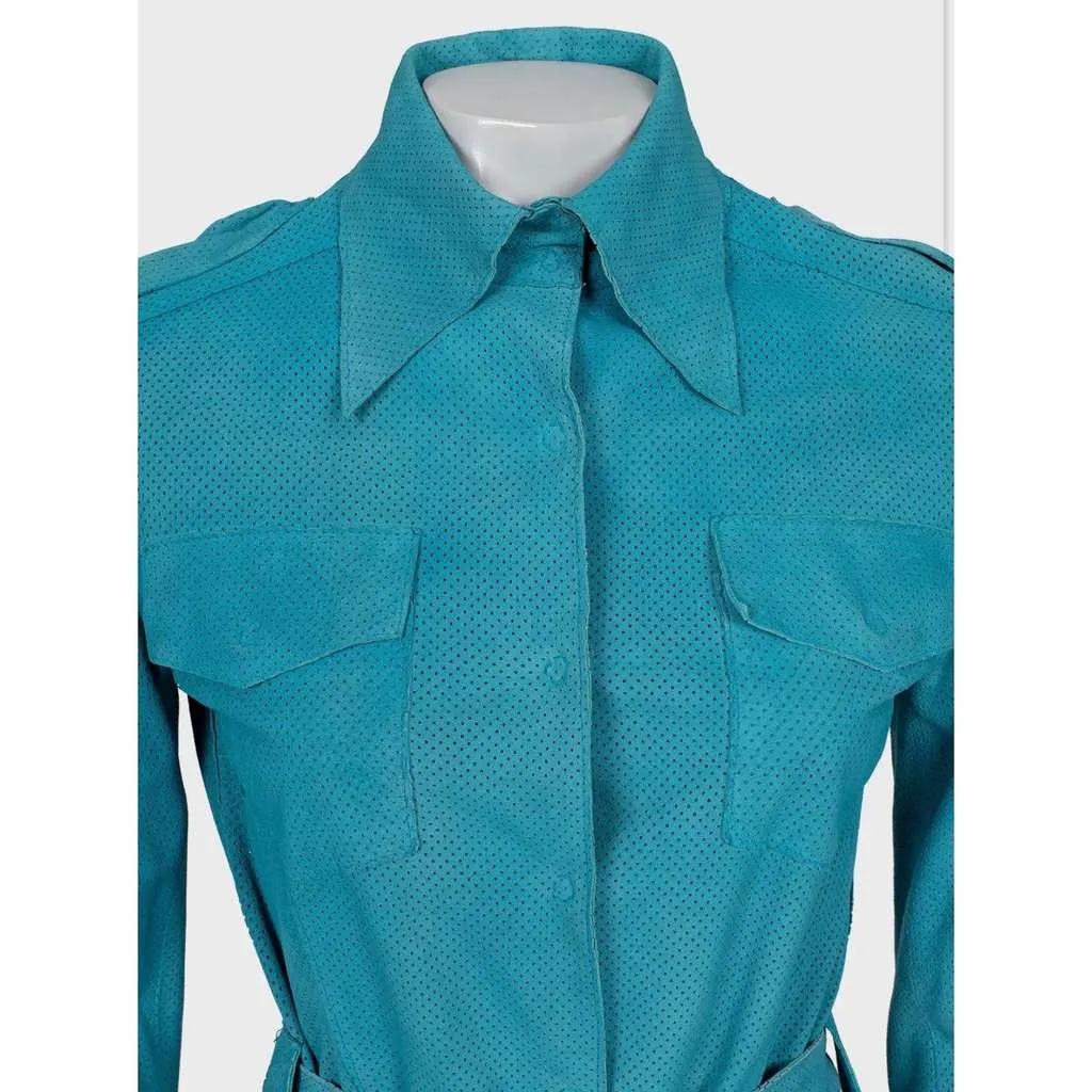 Dolce & Gabbana Perforated Shirt Light Blue Leather Good - Model View