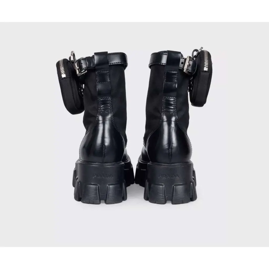 Prada Monolith Boots Black Leather Very good - Model View