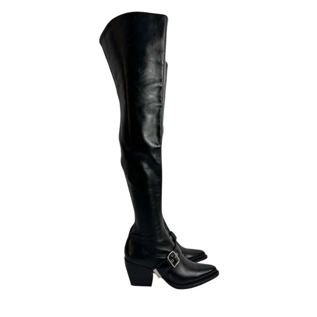 Chloé Over the Knee Buckle Black Leather Good - Back View