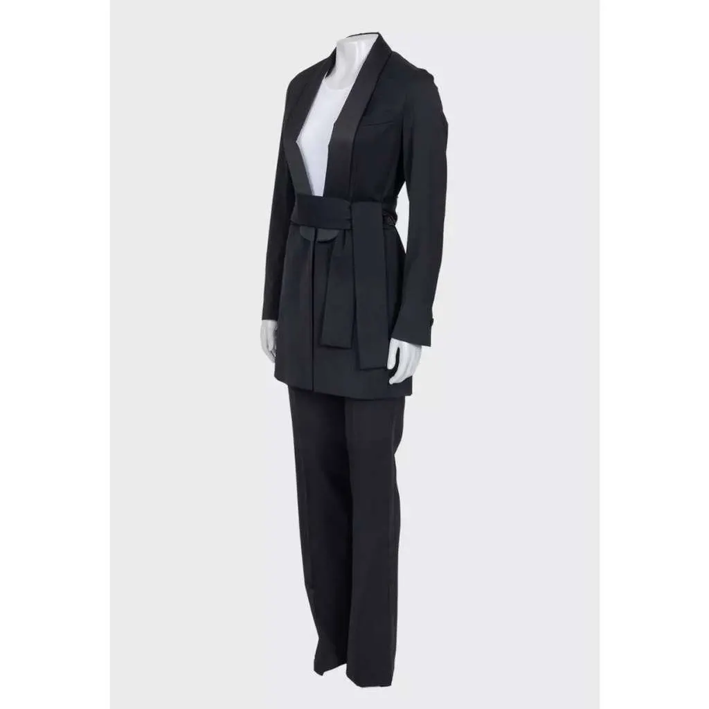 Saint Laurent Suit with Long Jacket Black Silk Very good - Back View