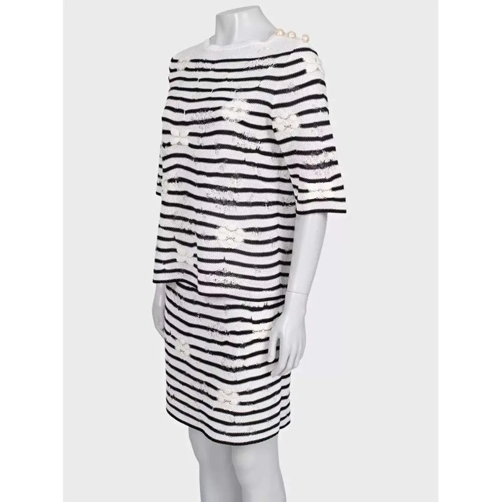 Chanel Striped Embroidered Suit Black Cotton Very good - Back View