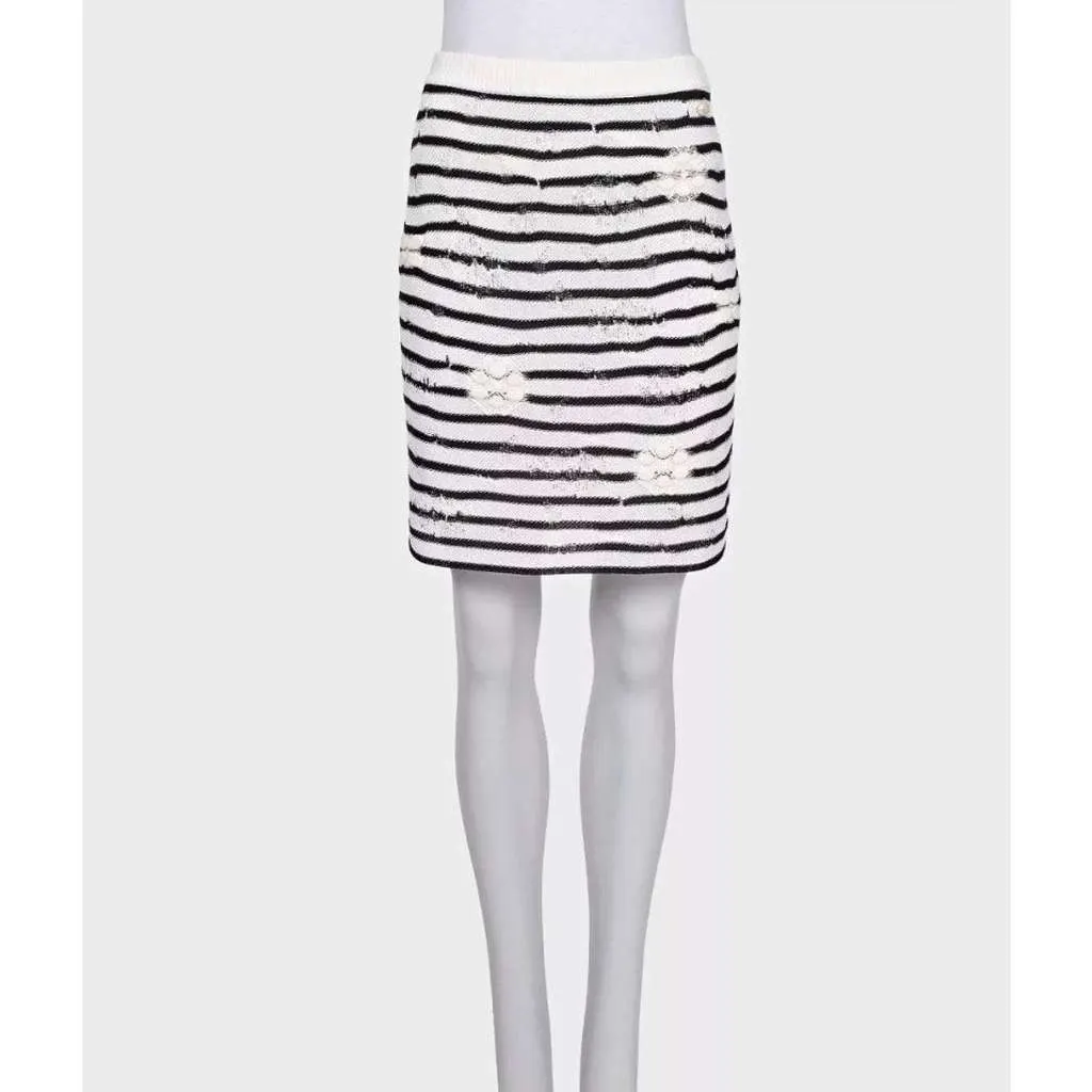 Chanel Striped Embroidered Suit Black Cotton Very good - Model View