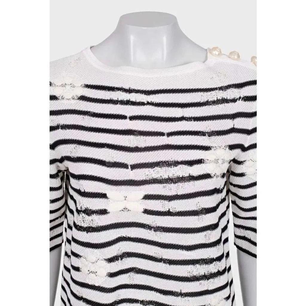 Chanel Striped Embroidered Suit Black Cotton Very good - Box View