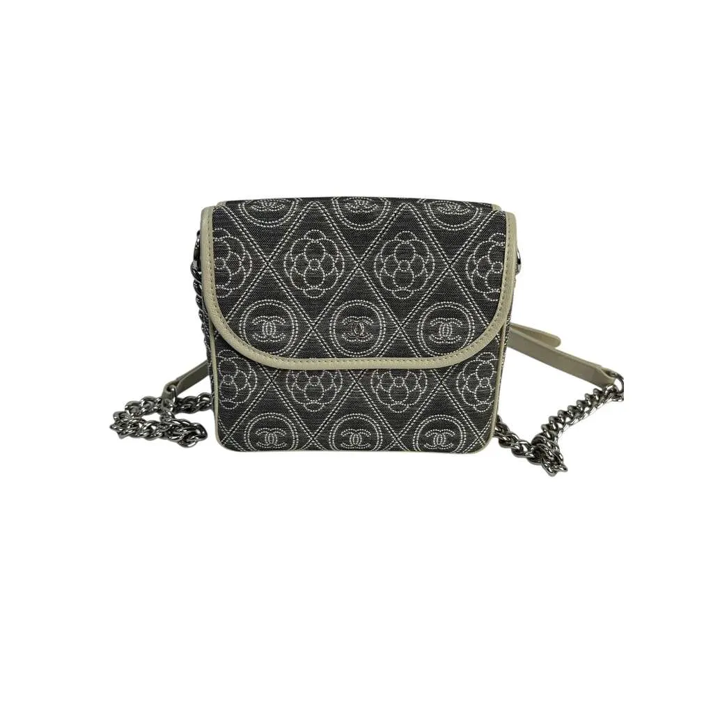 Chanel Camellia Double Side Flap Bag Camel Canvas Good - Back View