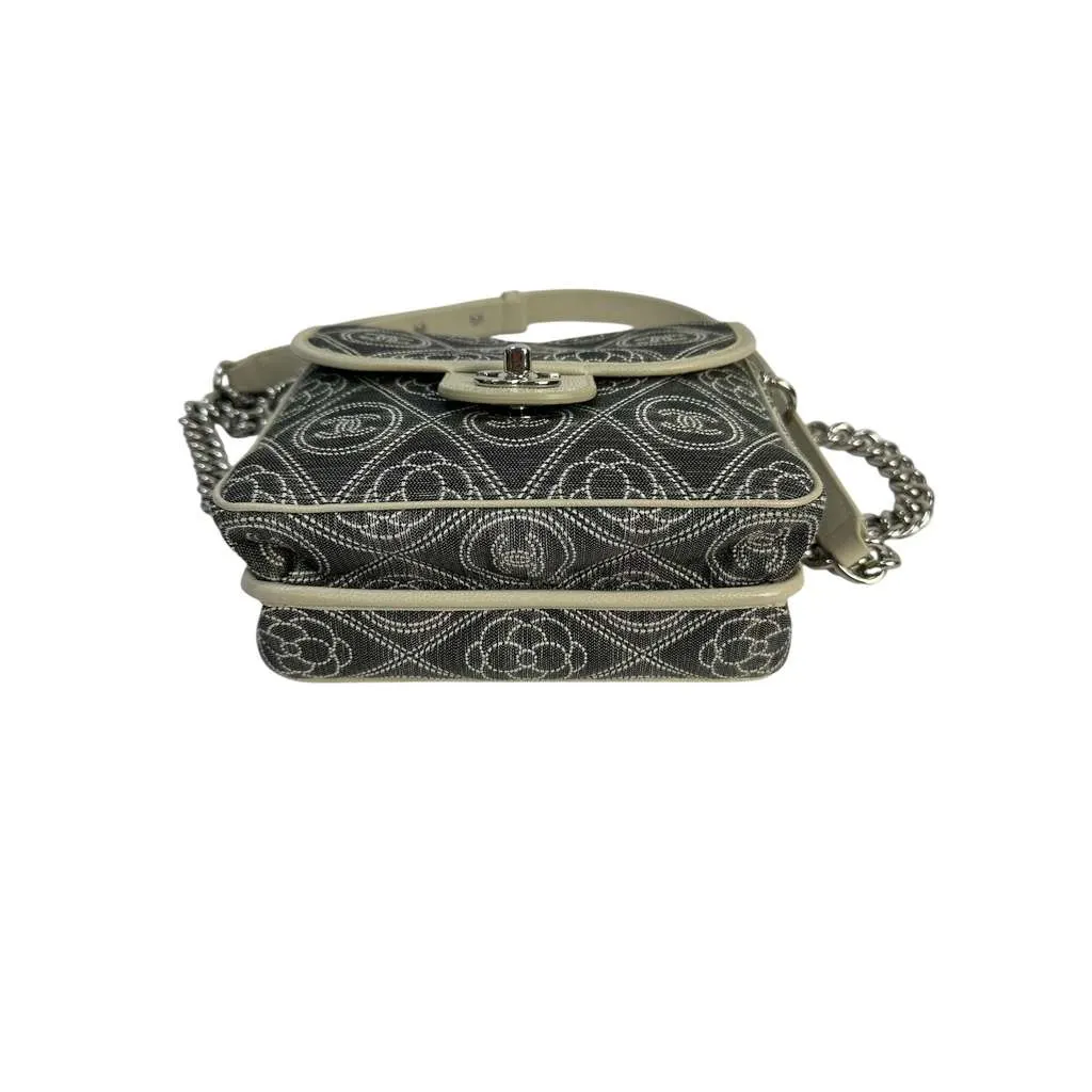 Chanel Camellia Double Side Flap Bag Camel Canvas Good - Box View