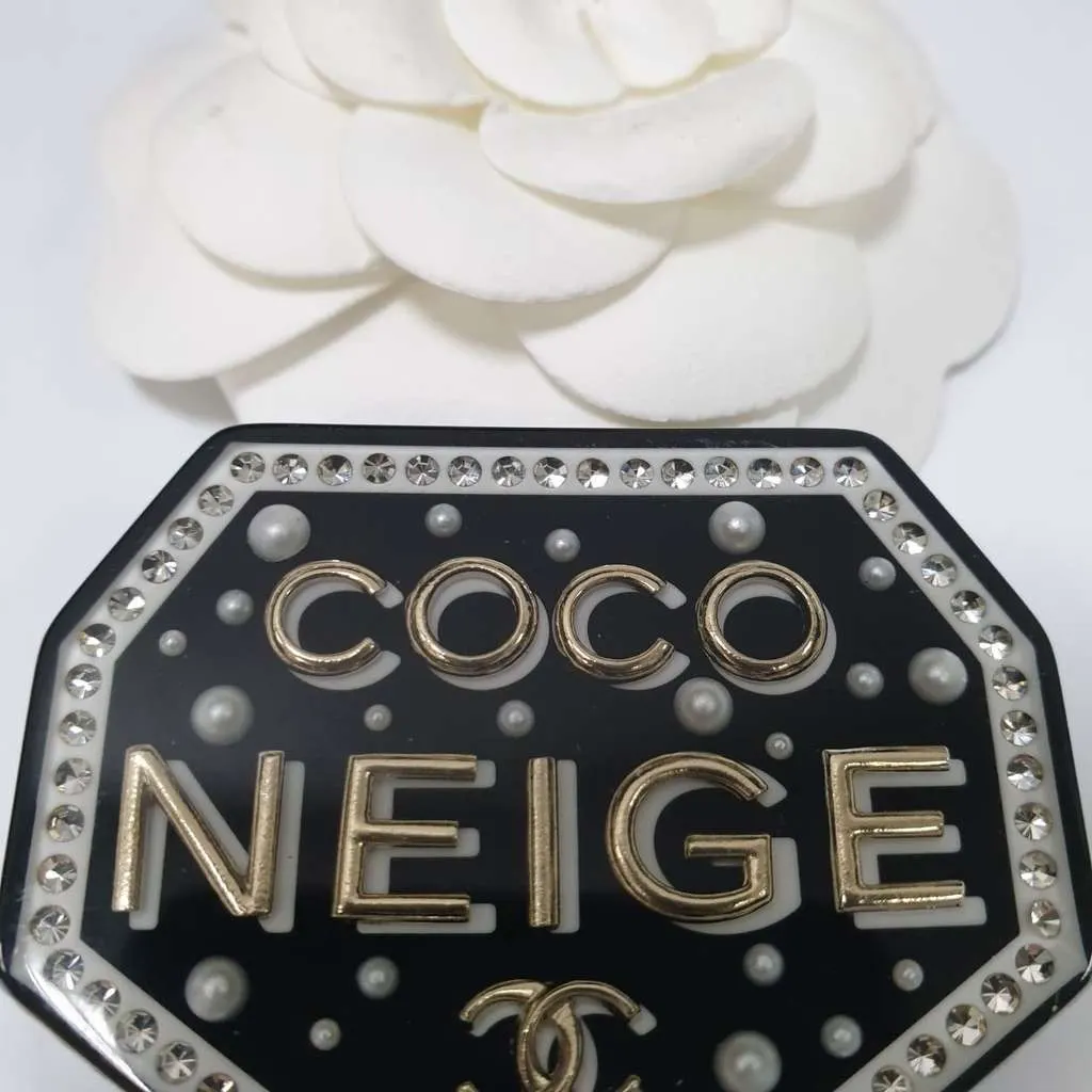 Chanel Coco Neige Crystals Brooch Black Very good - Back View