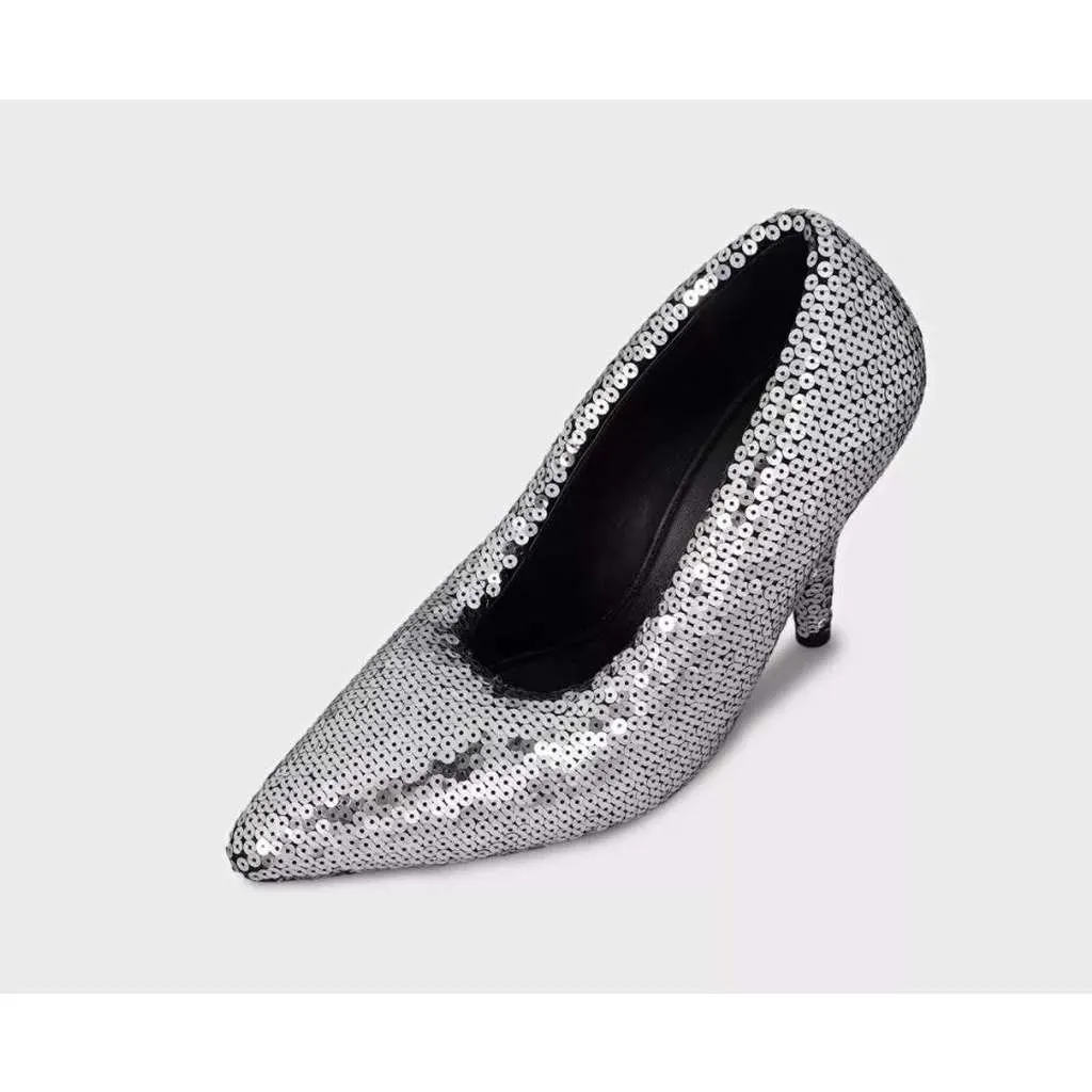 Balenciaga Sequin Stiletto Pumps Black Leather Very good - Back View