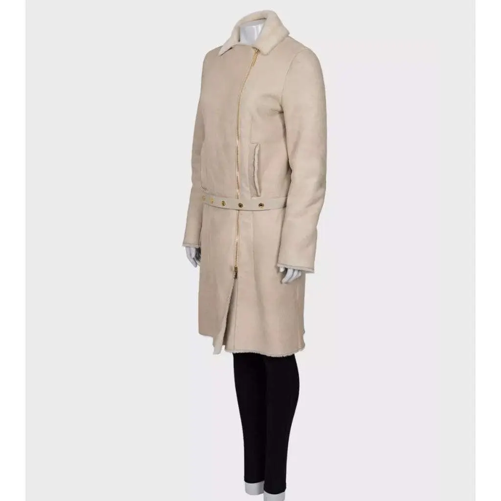 Gucci Zip Sleeve Coat Beige Leather Very good - Back View