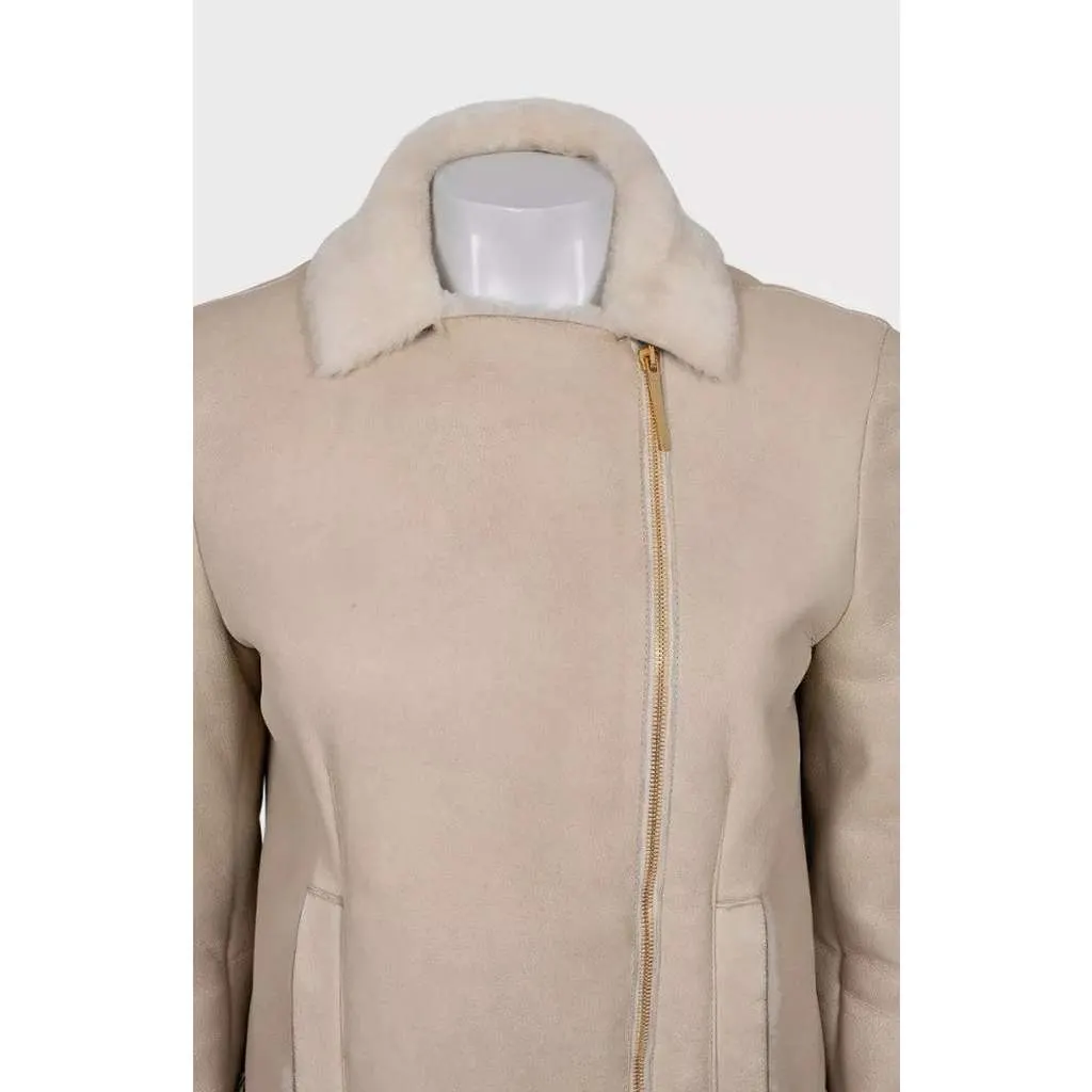 Gucci Zip Sleeve Coat Beige Leather Very good - Model View