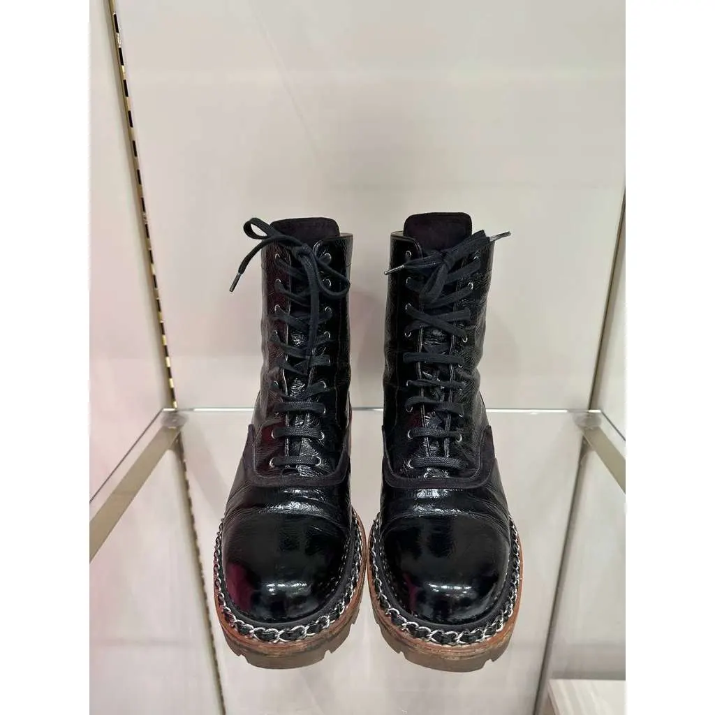 Chanel 2015 Ankle Combat Boots Brown Leather Very good - Back View
