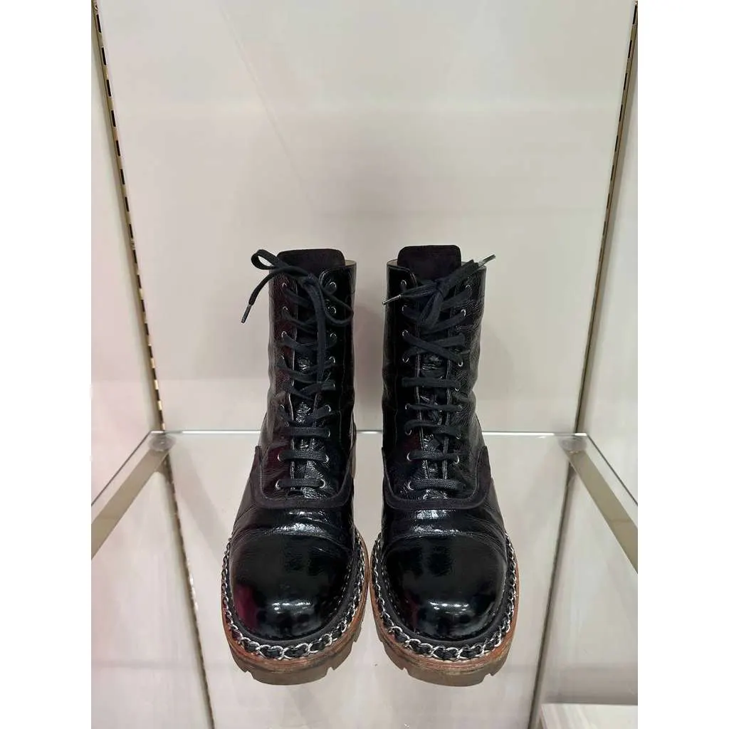 Chanel 2015 Ankle Combat Boots Brown Leather Very good - Inside View