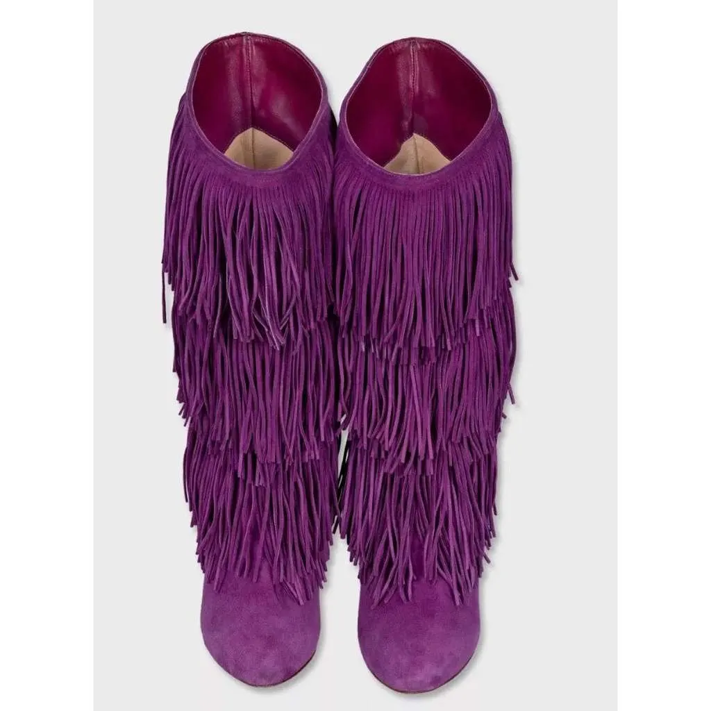 Christian Louboutin Stiletto Fringe Boots Purple Leather Very good - Back View