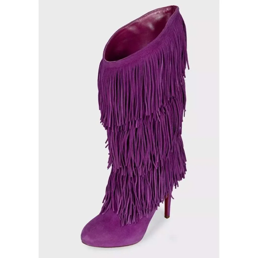 Christian Louboutin Stiletto Fringe Boots Purple Leather Very good - Inside View