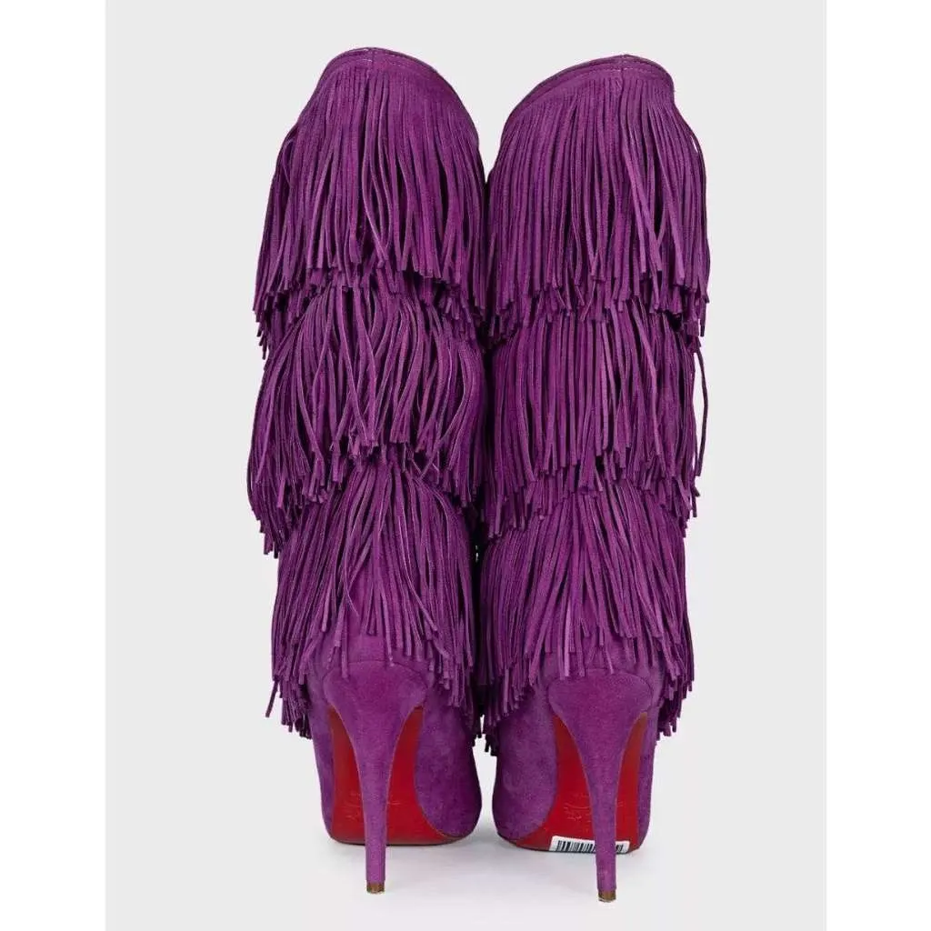 Christian Louboutin Stiletto Fringe Boots Purple Leather Very good - Model View