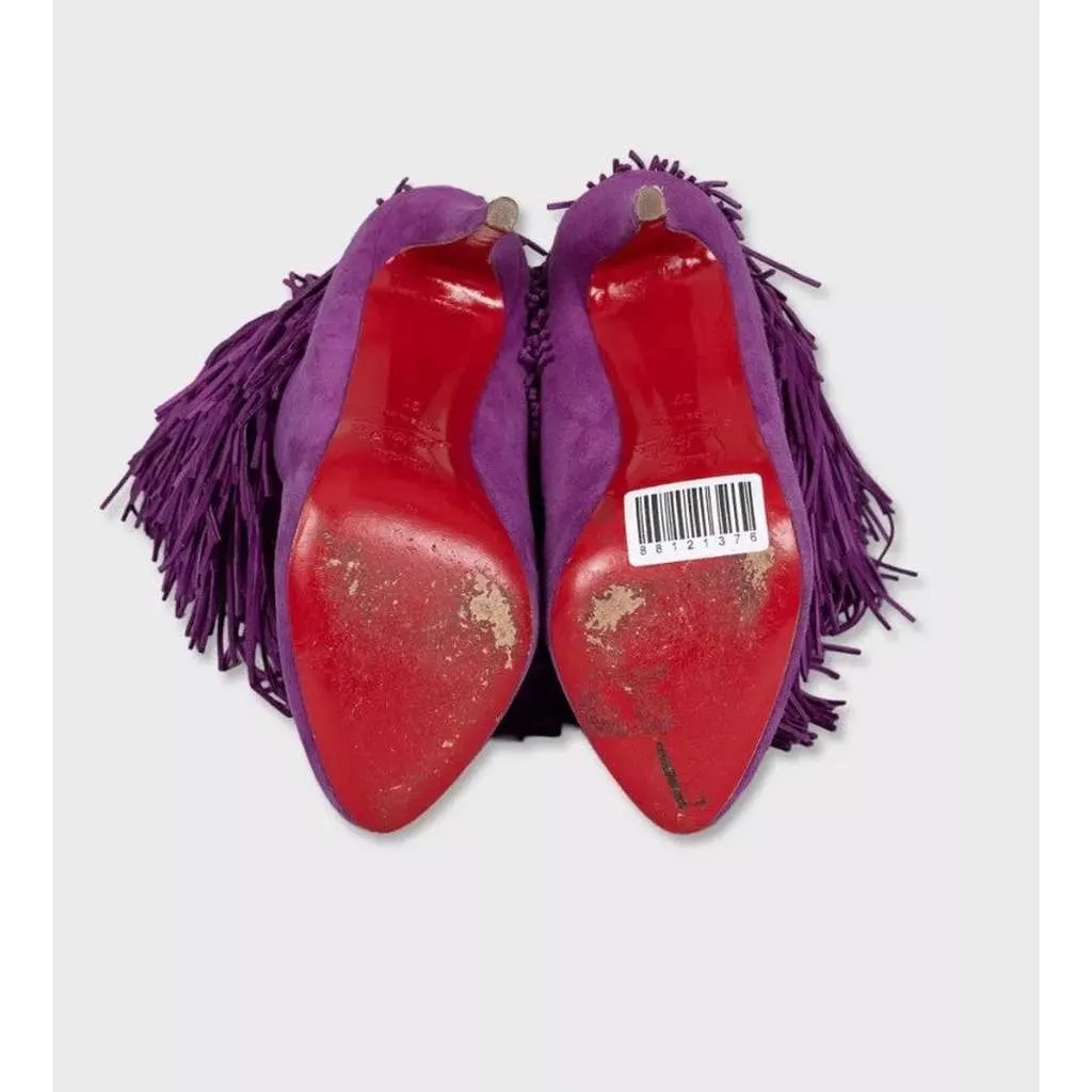 Christian Louboutin Stiletto Fringe Boots Purple Leather Very good - Box View