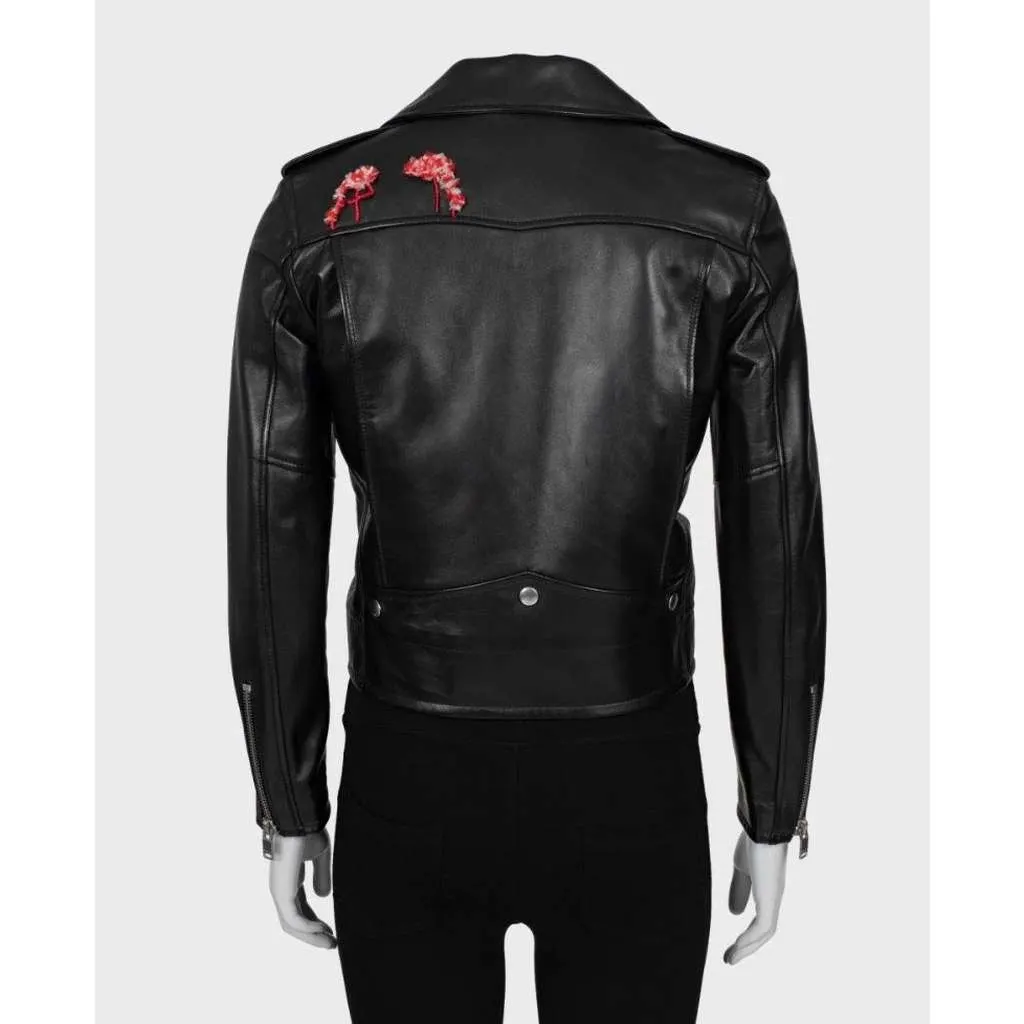 Saint Laurent Cropped Embroidered Jacket Red Leather Good - Inside View