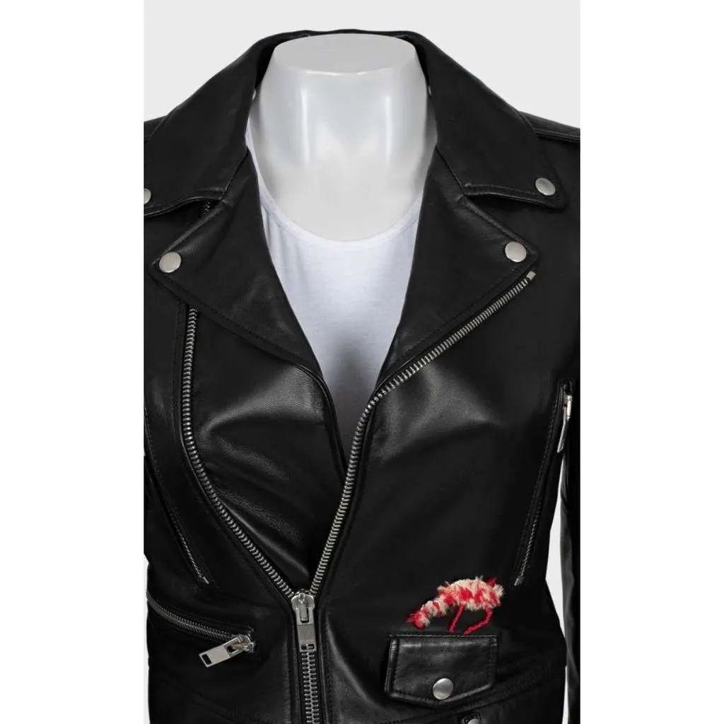 Saint Laurent Cropped Embroidered Jacket Red Leather Good - Model View